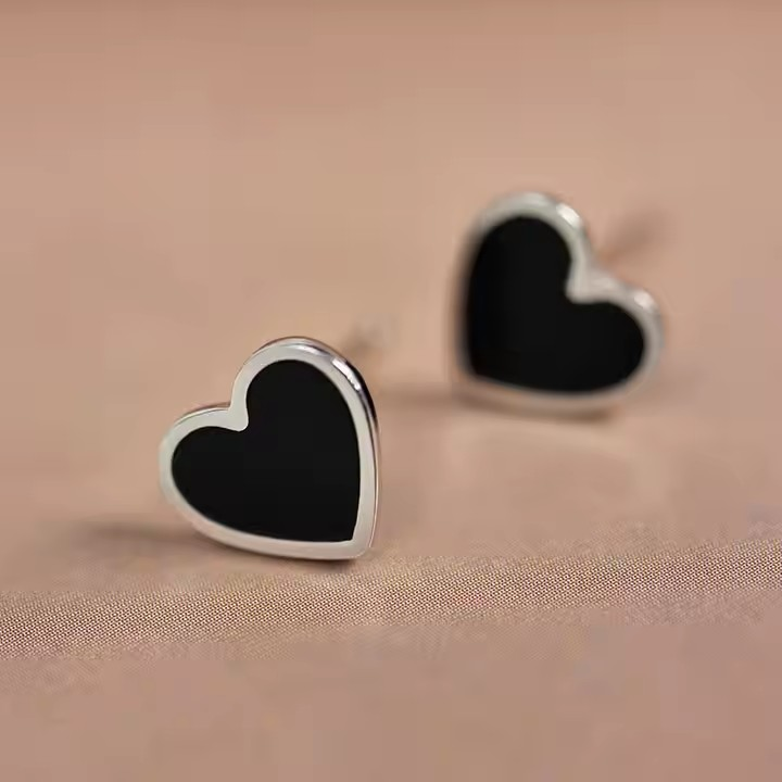 Forever Yours Black Heart Studs